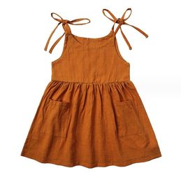Girls Dresses Children Summer Casual Dress Solid Suspender With Pocket Cute Clothes For 2-6T Princess Wedding Party Gift Costume Drop Ot6Ki