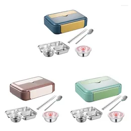 Dinnerware Portable Bento Boxes Four Compartments Single-layer 304 Stainless Steel ABS Plastic Material 3 Colours To Choose Drop