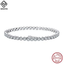 Rinntin 925 Sterling Silver Tennis Bracelet for Women 30mm Bezel Setting Cubic Zirconia Handmade Jewelry SB133 240105