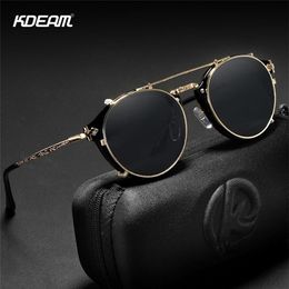 KDEAM Retro Steampunk Round Clip On Sunglasses Men Women Double Layer Removable Lens Baroque Carved Legs Glasses UV400 With Box 22257Z