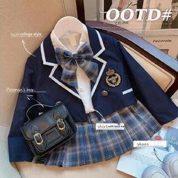 Girls Jk Uniform Spring Autumn College Style Suit Childrens Coat Shirt Pleated Skirt 3Pcs Set Student Loungewear with Tie 210Y 240106