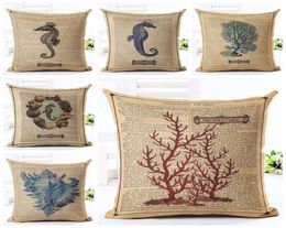 vintage marine cushion cover shabby chic coral throw pillow case for chaise sofa sea horse shell almofada decorative linen cojin5266041