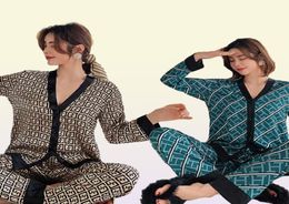 Fiklyc Women039s Pyjamas Set V Neck Design Luxury Cross Letter Print Sleepwear Silk Like Home Clothes Nightwear Satin Pyjamas S8618358