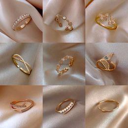 Band Rings Gold Plating Adjustable Ring for Women Fashion Finger Rings Design Simple Tail Ring Solid Colour Zircon Wedding JewelryL240105