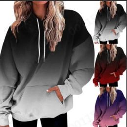 Women's Hoodies Loose Casual Pocket Hoodie For Autumn And Winter Gradient Printed Plush Sweatshirt Women S-3XL