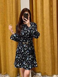 Maje2023 New Round Neck Lantern Sleeve Slim-fit Printed Dress Women