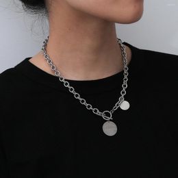 Pendant Necklaces Vintage Love Letter Coin Choker Necklace Fashion Friends Stainless Steel Long Chain Boho Bijoux Female