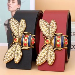 2021 Top Quality Genuine Leather Women Waistband Luxury bee Buckle Belt For Female Dress Coat Fashion Wild Straps 7cm belts2814