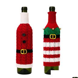 Christmas Decorations Knit Wine Bottle Er Red Belt Striped Spirit Bag Home Dining Room Table Decoration Drop Delivery Garden Festive Dh7Rc