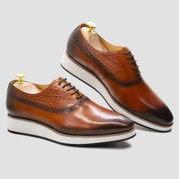 Casual for Men Classic Cow Leather Men's Oxfords Lace-up Sneakers Alligator Pattern Plain Toe Shoes Business Office