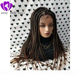 1B 30 ombre brown box braids wig Fully Hand Braided Handmade Braid Wig Lace Front Wigs for africa women6318521