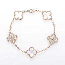 Original 1to1 Van C-A version Four High Leaf Grass Five Flower Bracelet Female V Gold White Fritillaria 18k Rose Lock Bone Chain 1WSKD