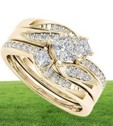 Wedding Rings Classic Princess 3Pcs Set Charm Rose Gold Zircon Engagement Ring Anniversary Gift Bridal For Women Fashion Jewelry7468648