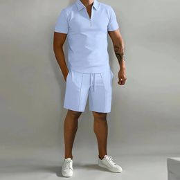 Summer short sleeve Thin Polo ShirtSport Shorts 2 Piece Mens Tracksuit Suit Men Solid Set Casual Jogging Sportswear 240106