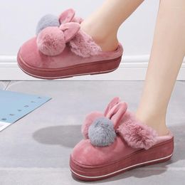 Slippers Shoes For Women 2024 Winter Warm Women' Mixed Colours Closed Toe Flock Mid Heel Comfortable Zapatillas De Mujer