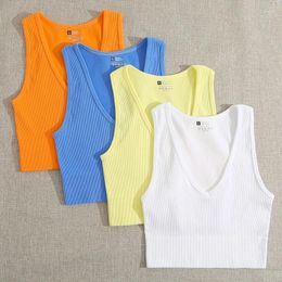 Women's Tanks 10 Colours Seamless Crop Top Women Sexy Vest V-neck Soft Camisole Rib-Knit Sleeveless Elastic Casual Tank Tops Female Without