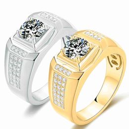 Band Rings GEM'S BALLET 14K 10K 18K Gold 925 Silver Mens Engagement Rings Round 1.0 Ct. 6.5mm Men's Moissanite Diamond Cluster RingL240105