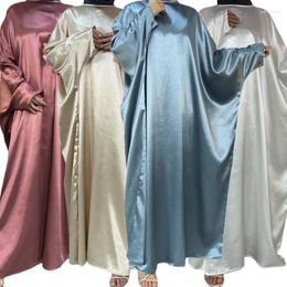 Ethnic Clothing Eid Party Shiny Satin Muslim Women Abaya Loose Batwing Sleeve Maxi Dress Turkey Dubai Kaftan Islam Ramadan Robe Jalabiya