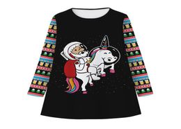 New Christmas Space Unicorn Digital Print Girls039 Dress Fashionable Long Sleeve Children039s Dress Autumn Winter Dress2261601