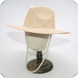 Berets 202406-shi Ins Drop Natural Treasure Grass Handmade Pearl Chain Lady Fedoras Cap Women Leisure Panama Jazz Hat