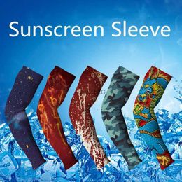 Arm Leg Warmers Fingerless Gloves 1 Pair Sports Sleeves On Hand Sun UV Protection Cycling Fishing Running Ice Silk Long Tattoo Sleeve Anti-Sunburn Cuff Cover YQ240106