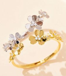 Bangle Vintage Bangle Bracelets Frivole Brand Designer Copper With 18K Gold Plated Three Clover Flower Open Bangle For Women Jewellery With