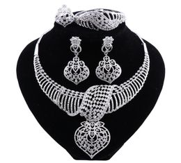 New Fashion African Jewellery Set Dubai Silver Plated Bridal Necklace Earrings Set Crystal Indian Wedding Jewelry8533476