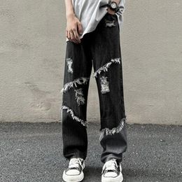 Men's Jeans For Men Fall American Style Tassel Trendy Stitching Loose Rough Edge High Street Pant Man Streetwear Slacks