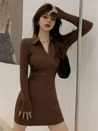 Casual Dresses 2024 Autumn/Winter Spicy Girl Polo Neck Knitted Dress Women's Bottom Waist Tight Slimming And Hip Wrapped Sweater