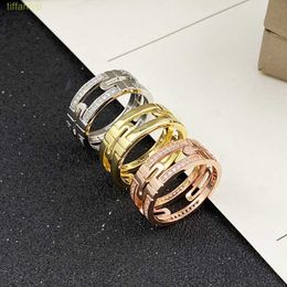 7674 Designer Luxury Jewellery Bvlger B-home Band Rings V-gold Plated Mijin New Hollow Paper Clip Ring with Diamond Inlaid Female Rose Gold Full Sky Star Index Finger Net