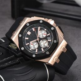 럭셔리 AP 남성 쿼츠 6 바늘 전체 기능 시계 MENS 디자이너 사파이어 날짜 47mm 스포츠 방수 Montre 테이프 맨 시계 PA01AA