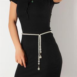 Belts Fashion Luxury Pearl Thin Waist Chain Designer Brand Ladies Dress Belt Long Coat Decoration Elastic Elegant Skirt Waistbands243h