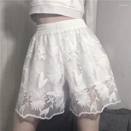 Women's Shorts Safety Pants White Floral Crochet Summer Vintage Loose Wide Leg Female Ladies Lolita Embroidery Sweet Underskirt