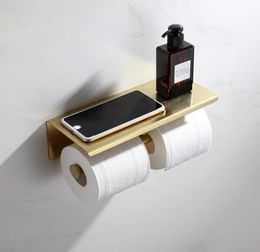 Double Ring Toilet Paper Holder Big Top Shelf Black Brushed Gold Chrome Stainless Steel Toilet Roll Holder3046593