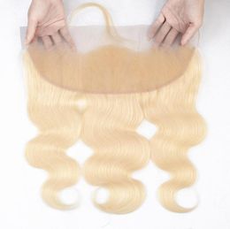 Blonde Hair Color 613 Brazilian Body Wave Straight Lace Frontal Closure 13x4 Remy Human Hair Extensions3777997