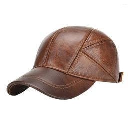 Ball Caps Genuine Leather Hat Men Casual Warm Cowhide Black Baseball Cap Cowboy Winter Outdoor Street Fashion Accessories