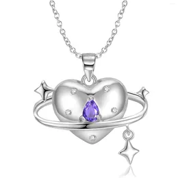 Chains Rotating Love Pendant Necklace S925 Sterling Silver Plain Inlaid Zircon Versatile Small Fresh Wind Jewellery