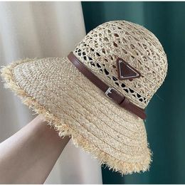 Fashion Straw Bucket Hat Sun Cap for Women Designer Fisherman Caps with belt Beanie Casquettes fishing buckets hats patchwork High3145