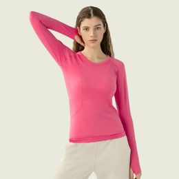 Tees L9083 Elastic Crewneck Sweatshirts Women Long Sleeve Shirts Yoga Tops Mesh Breathable Tshirts Quick Dry Fitness Wear Slim Black