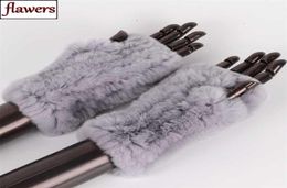 Women 100 Real Genuine Knitted Rex Rabbit Fur Mittens Winter Warm Lady Fingerless Gloves Handmade Knit Mitten 2110269939365