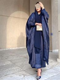 Ethnic Clothing Arab Dubai Fashion Satin Casual Open Kimono Muslim Ramadan Women Robe Jalabiyat Saudi Moroccan African Abayas Eid