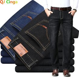 Fashion European American Style Stretch Men Jeans Luxury Mens Denim Pants Slim Straight Deep Blue Gentleman Size 2838 Slacks 240106