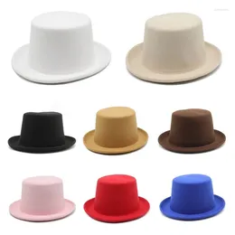 Berets Y166 Woollen Flat Top Hat Hippies Cap Adults Fedora Stage Show Dress Up Jazzs