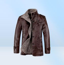Vintage PU Leather Jackets Men039s Winter Warm Thicken Faux Fur Fleece Liner Men Jacket Windproof Stand Collar Slim Fit Male Co6366209
