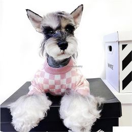 Dog Apparel Pet Cat Clothes French Fighting Schnauzer Teddy Doll British Short Pink Dogs Girl Wind Checkerboard Sweater Drop Deliver Dhovf
