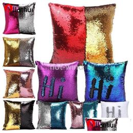 Cushion/Decorative Pillow New Mermaid Pillows Two Tone Sequins Throw Pillow Cushion Case Diy Double Sides Decorative Drop Delivery Hom Dh2Lj