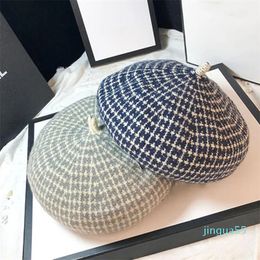 Berets Checkered Pumpkin Hat Belle Hat Winter Female Autumn Knitted Pumpkin Wool Cap Student Painter's