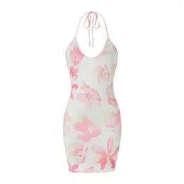 Casual Dresses Women Floral Halter Neck Dress Summer Bodycon Mini Party For Cocktail Beach Club Streetwear