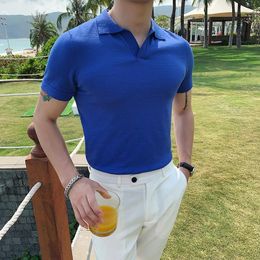 Men's Polos 2024 Men Polo Shirt Short Sleeve Pure Color Clothing Summer Streetwear Casual Fashion Tops S-4XL
