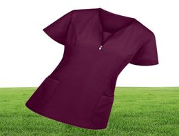 Fashion Blouse Tops Soild Short Sleeve Vneck Working Uniform Printing Shirt Pet Scrubs Costume8429001